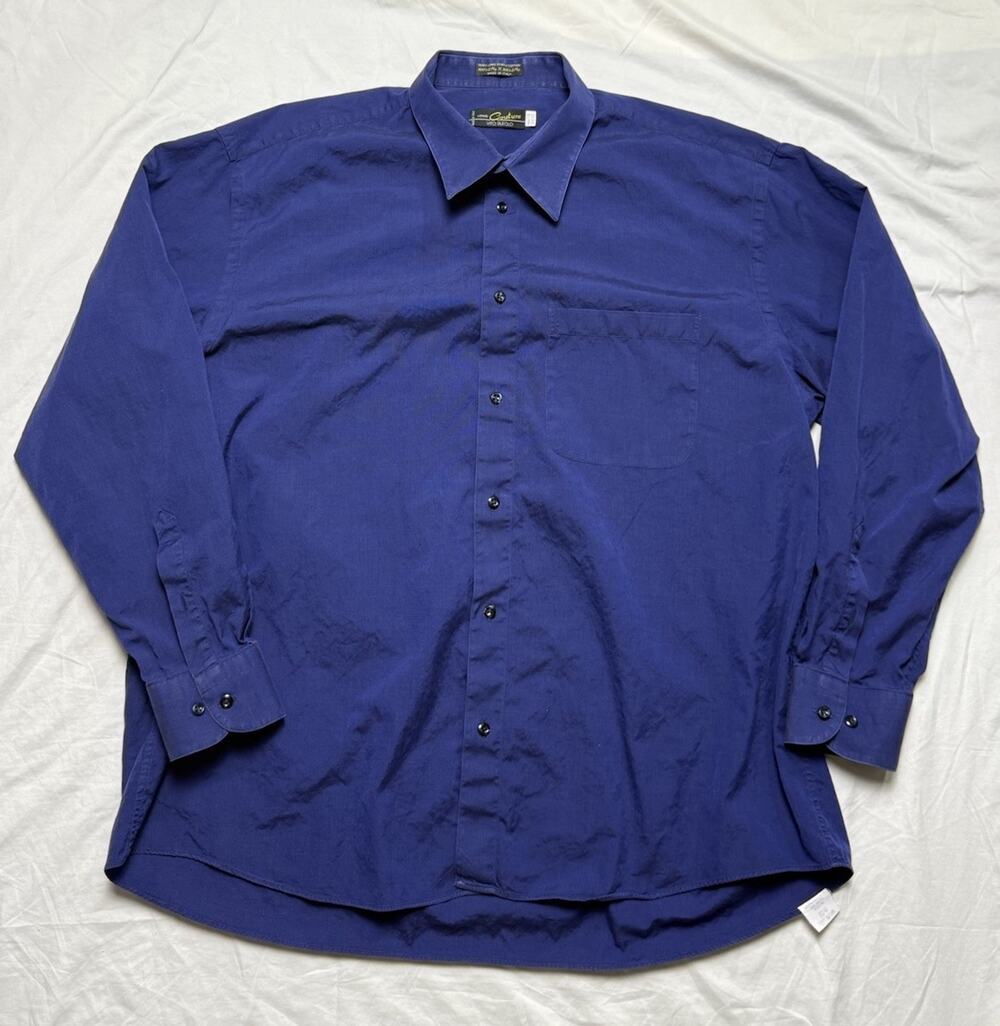 Vito Rufolo Uomo Couture Mens Dress Shirt 18 34/35 Blue Italy 100% Cotton 2-Ply